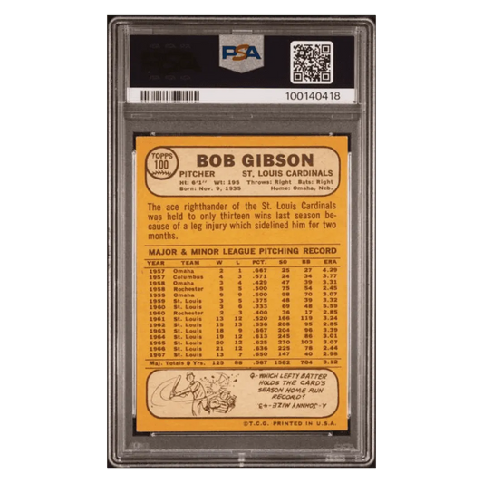 Bob Gibson PSA 5 1968 Topps Card #100