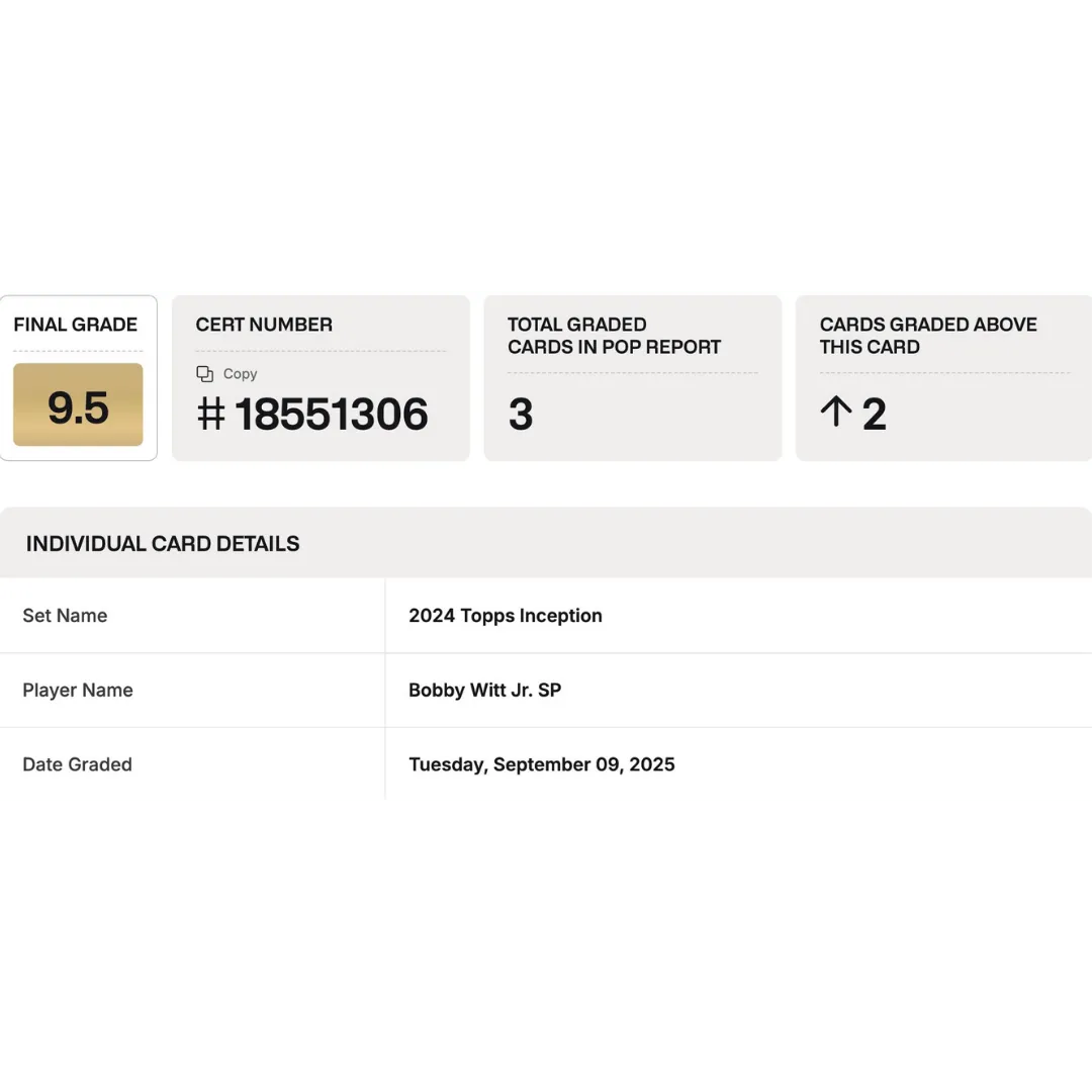 Bobby Witt Jr BGS 9.5 2024 Topps Inception SP Card #104