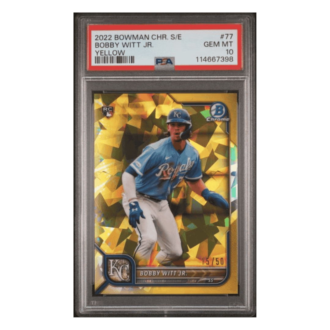 Bobby Witt Jr PSA 10 2022 Bowman Chrome Sapphire Edition Yellow Refractor Rookie RC #d /50 Card #77