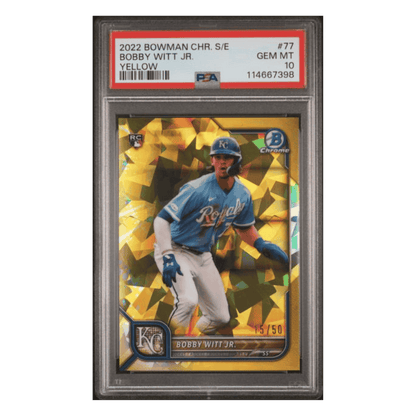 Bobby Witt Jr PSA 10 2022 Bowman Chrome Sapphire Edition Yellow Refractor Rookie RC #d /50 Card #77