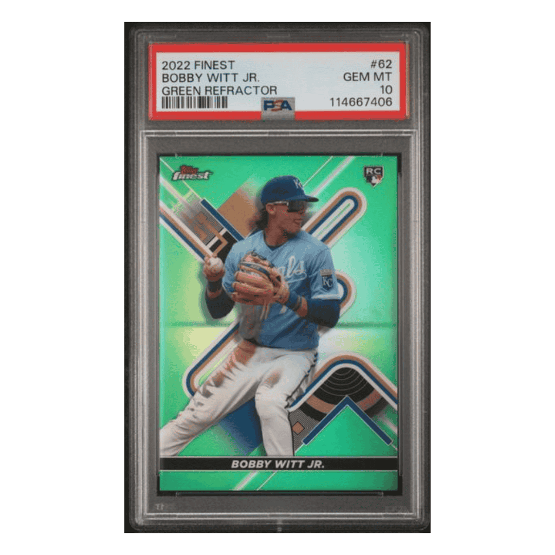Bobby Witt Jr PSA 10 2022 Topps Finest Green Refractor Rookie RC #1/99 Card #62