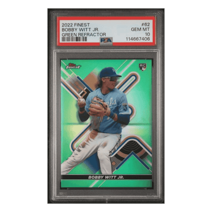 Bobby Witt Jr PSA 10 2022 Topps Finest Green Refractor Rookie RC #1/99 Card #62