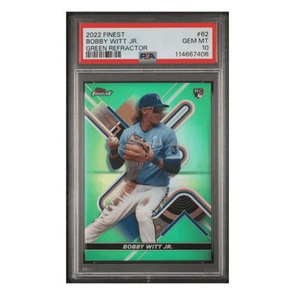 Bobby Witt Jr PSA 10 2022 Topps Finest Green Refractor Rookie RC #1/99 Card #62