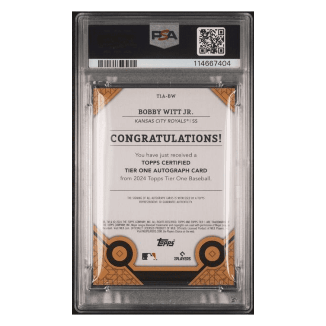 Bobby Witt Jr PSA 8 2024 Topps Tier One Autograph #d /99 Card #T1ABW