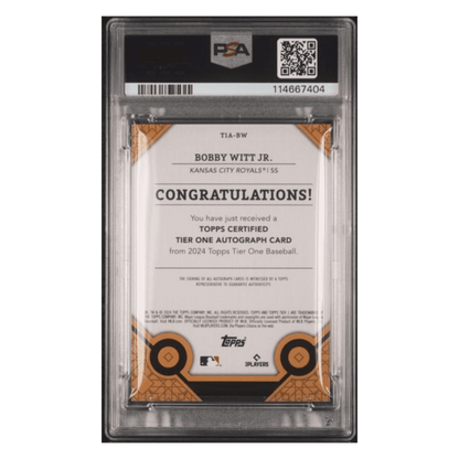 Bobby Witt Jr PSA 8 2024 Topps Tier One Autograph #d /99 Card #T1ABW