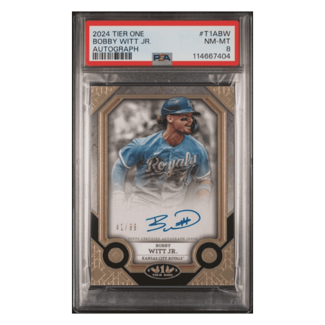 Bobby Witt Jr PSA 8 2024 Topps Tier One Autograph #d /99 Card #T1ABW