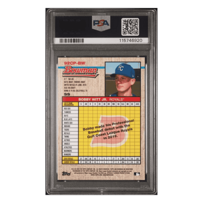 Bobby Witt Jr PSA 9 2020 Bowman Heritage Chrome Prospects Gold Refractor #d/50 Card #BW