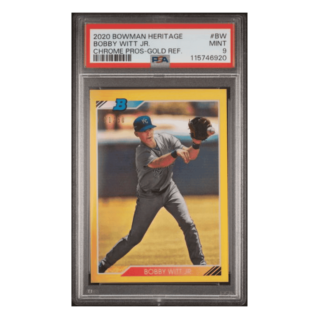 Bobby Witt Jr PSA 9 2020 Bowman Heritage Chrome Prospects Gold Refractor #d/50 Card #BW