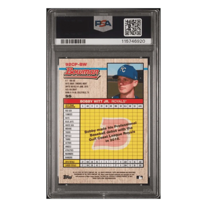Bobby Witt Jr PSA 9 2020 Bowman Heritage Chrome Prospects Gold Refractor #d/50 Card #BW