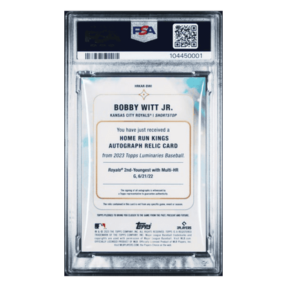 Bobby Witt Jr PSA 9 2023 Topps Luminaries Home Run Kings Autograph Relics Blue #d/10 Card #BWI