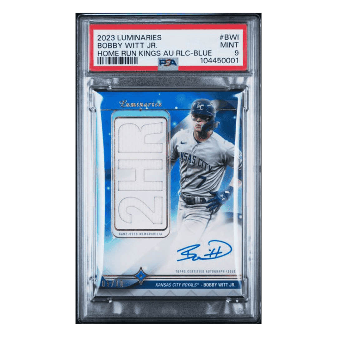 Bobby Witt Jr PSA 9 2023 Topps Luminaries Home Run Kings Autograph Relics Blue #d/10 Card #BWI