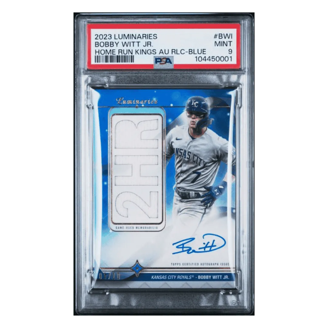 Bobby Witt Jr PSA 9 2023 Topps Luminaries Home Run Kings Autograph Relics Blue #d/10 Card #BWI