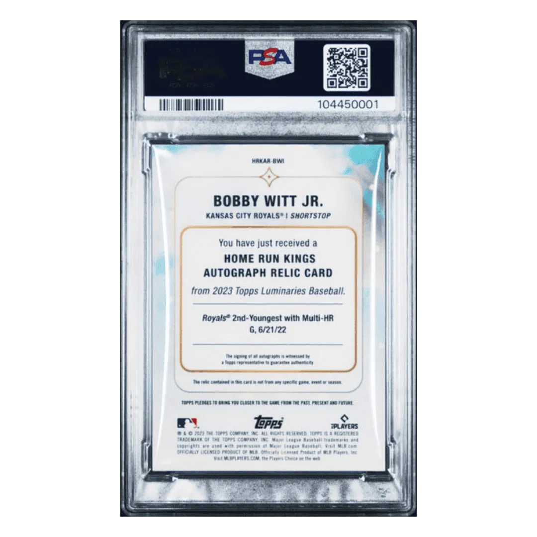 Bobby Witt Jr PSA 9 2023 Topps Luminaries Home Run Kings Autograph Relics Blue #d/10 Card #BWI