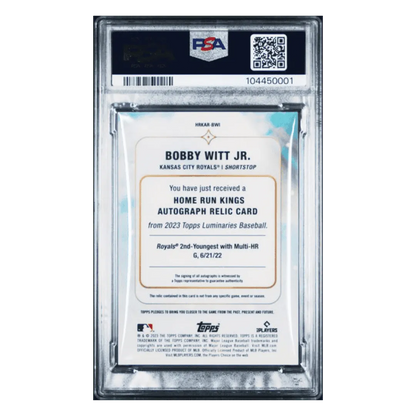 Bobby Witt Jr PSA 9 2023 Topps Luminaries Home Run Kings Autograph Relics Blue #d/10 Card #BWI