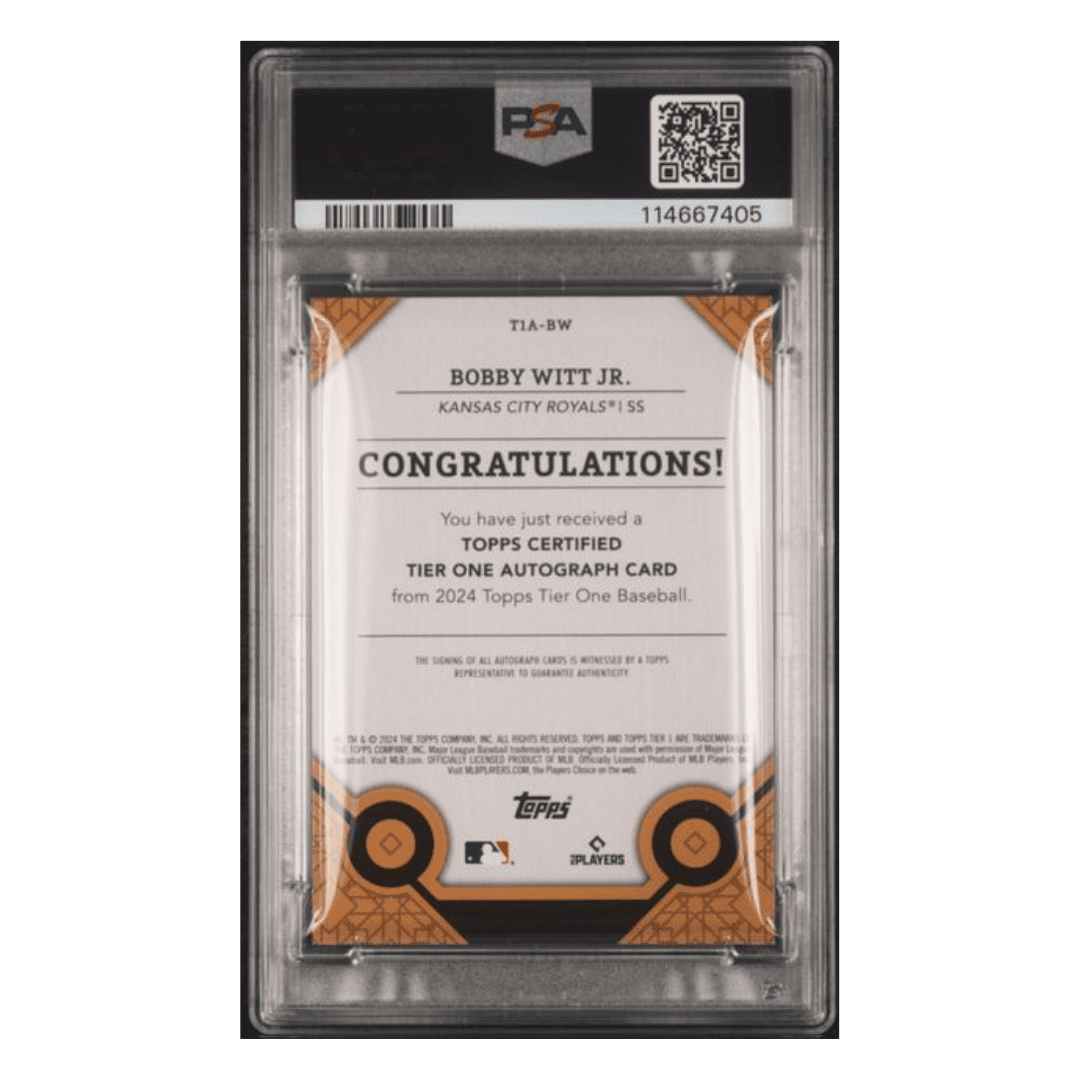 Bobby Witt Jr PSA 9 2024 Topps Tier One Autograph #d /99 Card #T1ABW