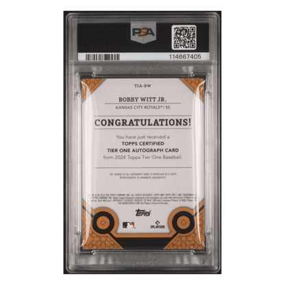 Bobby Witt Jr PSA 9 2024 Topps Tier One Autograph #d /99 Card #T1ABW