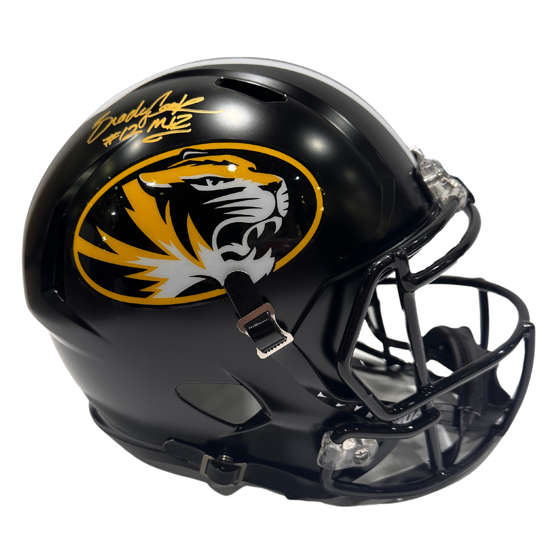 Brady Cook Missouri Tigers Autographed Full Size Anodized Black Speed Rep Helmet w/ "MIZ" Inscription - JSA COA