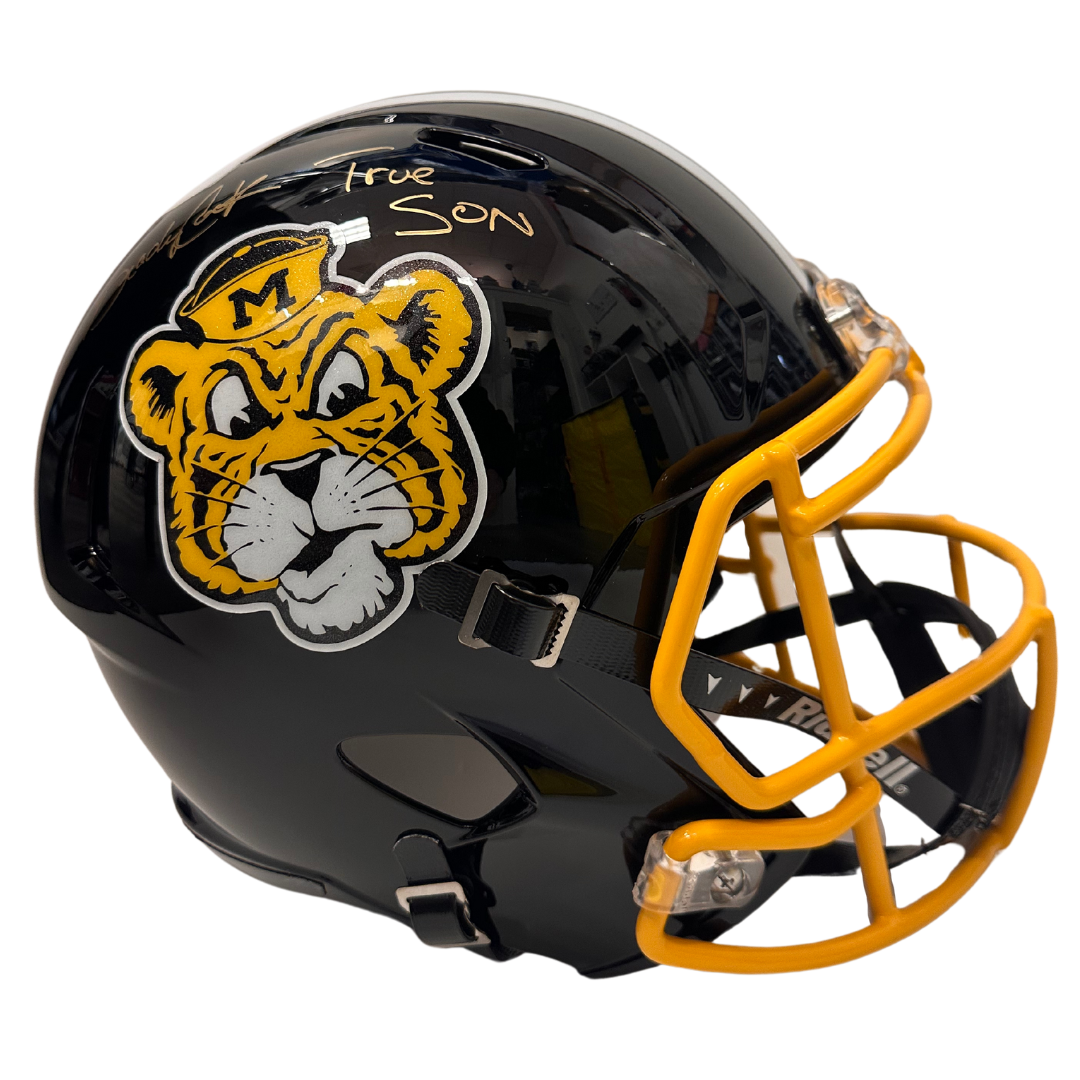 Brady Cook Missouri Tigers Autographed Full Size Sailor Tiger Speed Rep Helmet w/ "True Son" Inscription - JSA COA
