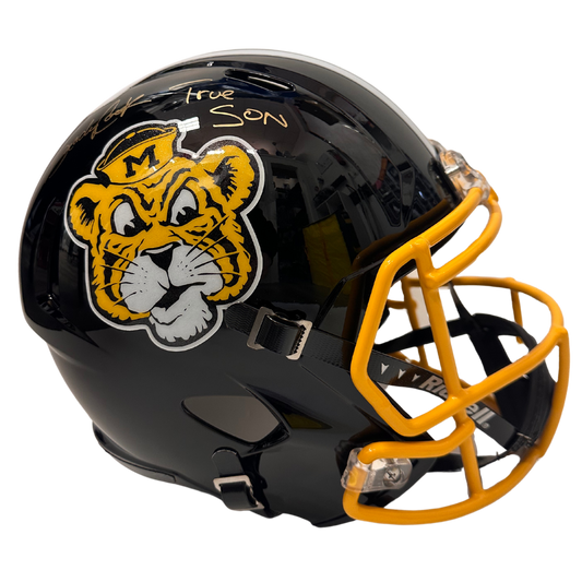 Brady Cook Missouri Tigers Autographed Full Size Sailor Tiger Speed Rep Helmet w/ "True Son" Inscription - JSA COA