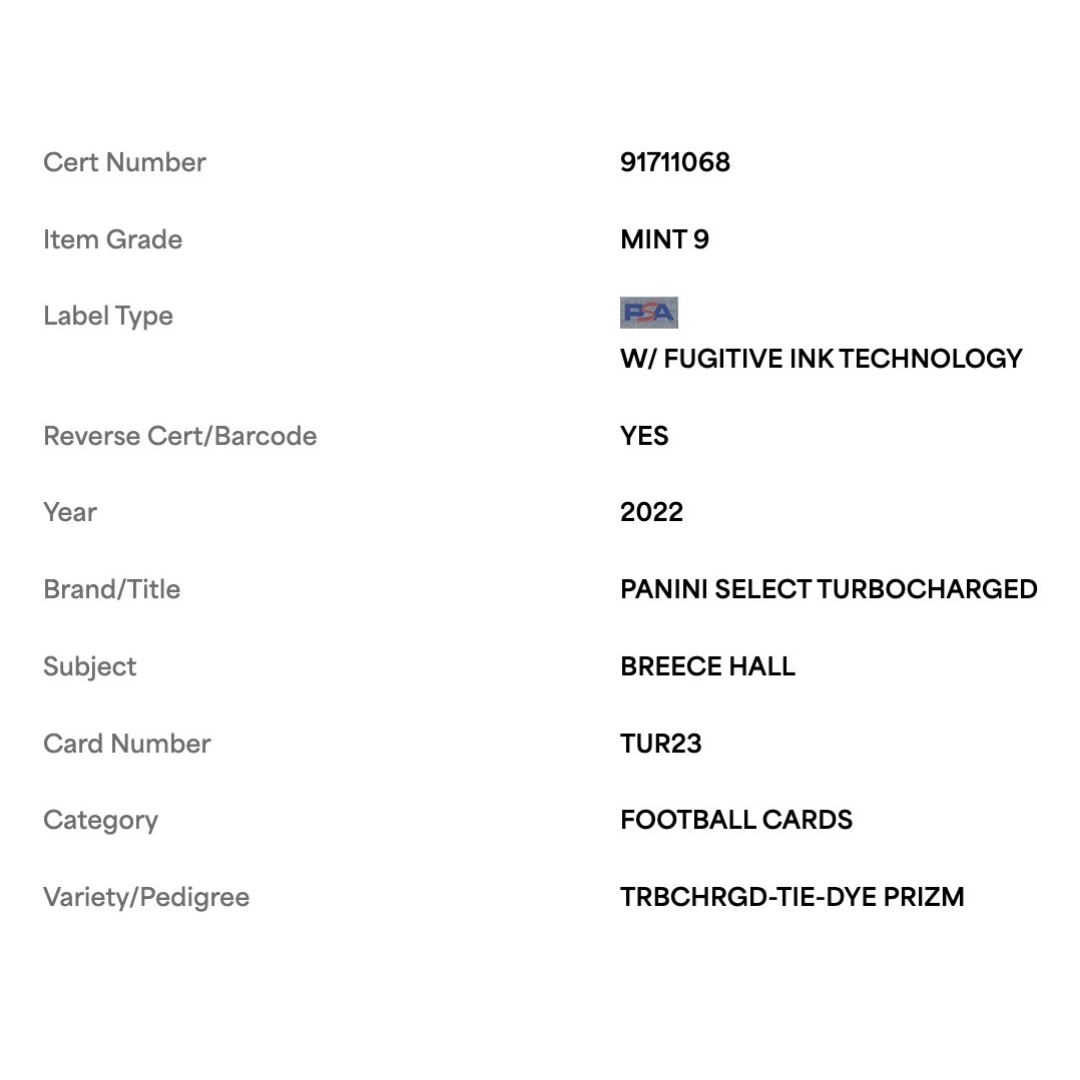 Breece Hall PSA 9 2022 Panini Select Turbocharged Tie Dye Prizm Rookie RC #d /25 Card #TUR23