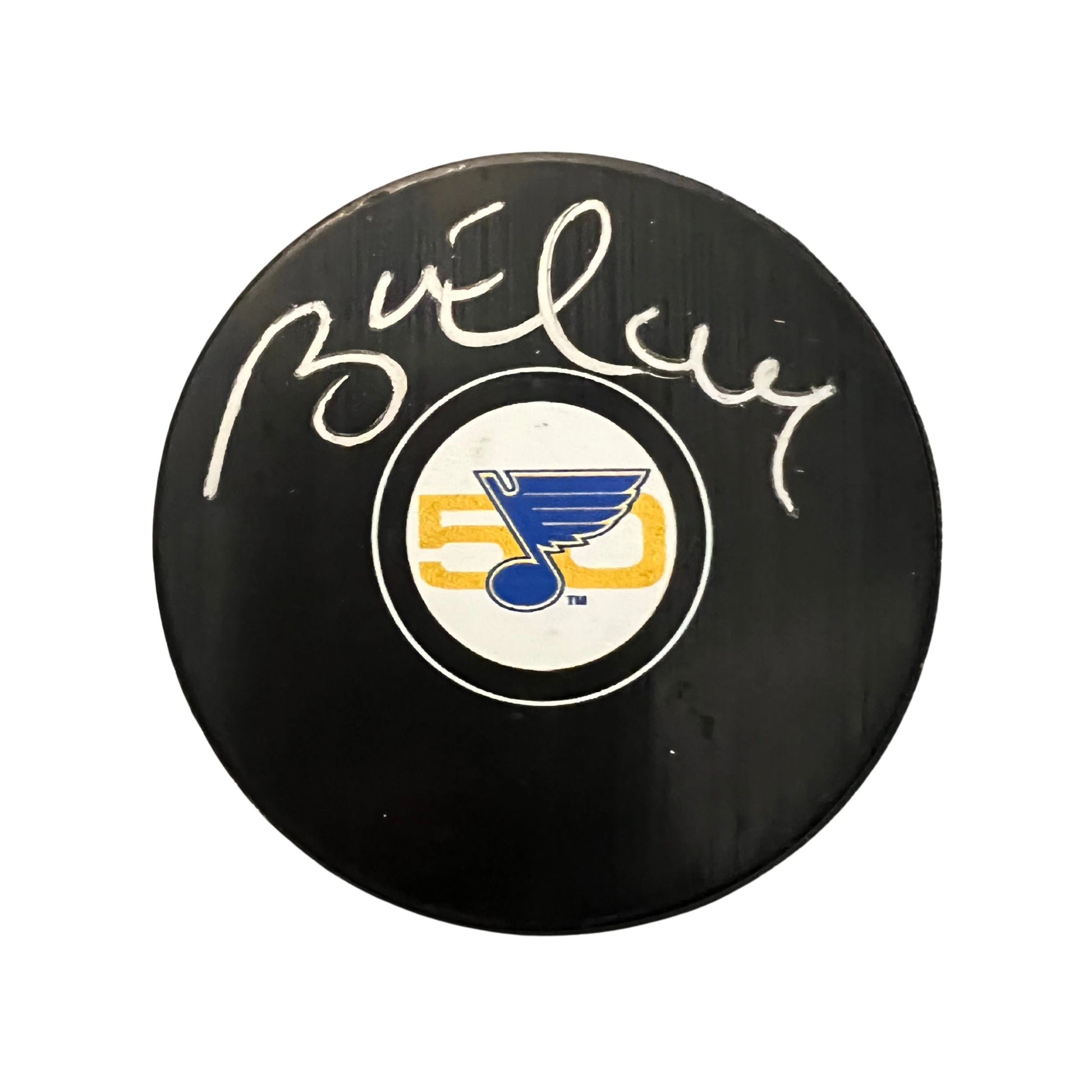 Brett Hull St Louis Blues Autographed 50th Anniversary Logo Puck - PSA COA