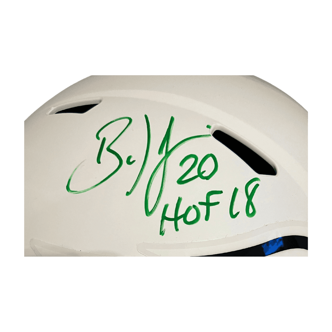 Brian Dawkins Philadelphia Eagles Autographed Full Size Flat White Speed Replica Helmet with HOF 18 Inscription - Beckett COA