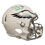 Brian Dawkins Philadelphia Eagles Autographed Full Size Flat White Speed Replica Helmet with HOF 18 Inscription - Beckett COA