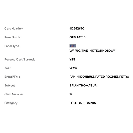 Brian Thomas Jr PSA 10 2024 Panini Donruss Rated Rookies Retro Card #17