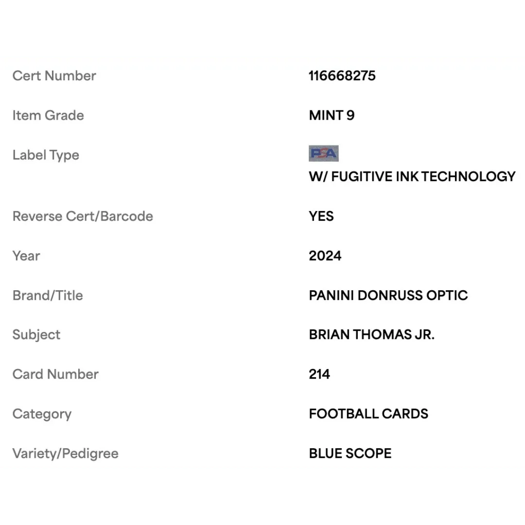 Brian Thomas Jr PSA 9 2024 Panini Donruss Optic Blue Scope Rated Rookie Card #214