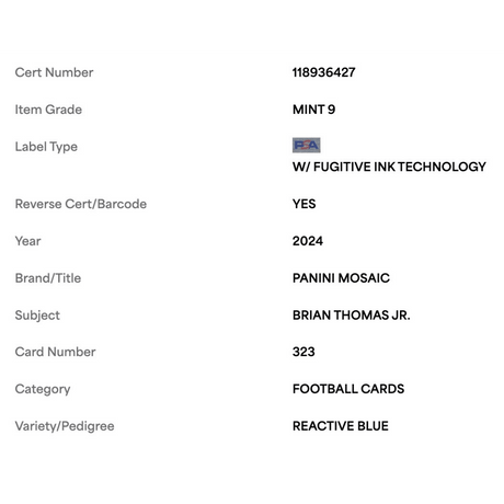 Brian Thomas Jr PSA 9 2024 Panini Mosaic Reactive Blue Rookie RC Card #323