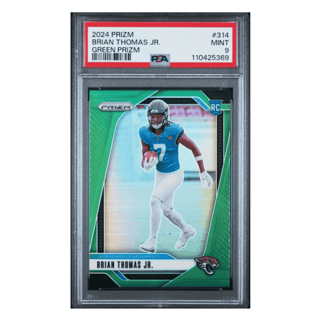 Brian Thomas Jr PSA 9 2024 Panini Prizm Green Prizm Rookie RC Card #314