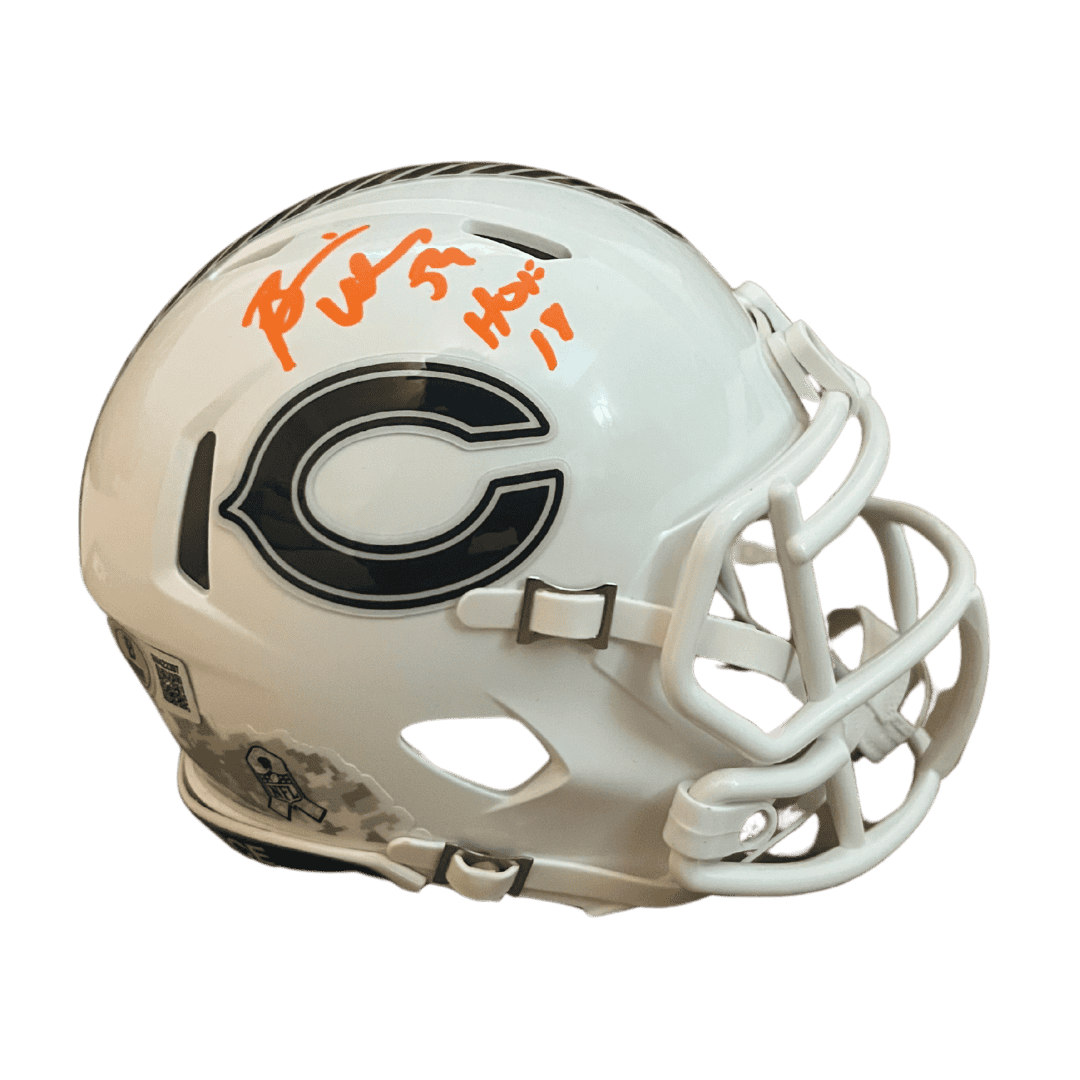 Brian Urlacher Chicago Bears Autographed Mini Salute to Service Helmet w/HOF Inscription- Beckett COA