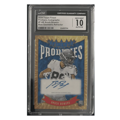 Brock Bowers CGC 10 2024 Topps Finest Prodigies Autograph Blue Geometric Refractor #d/ 99 Card #PBB