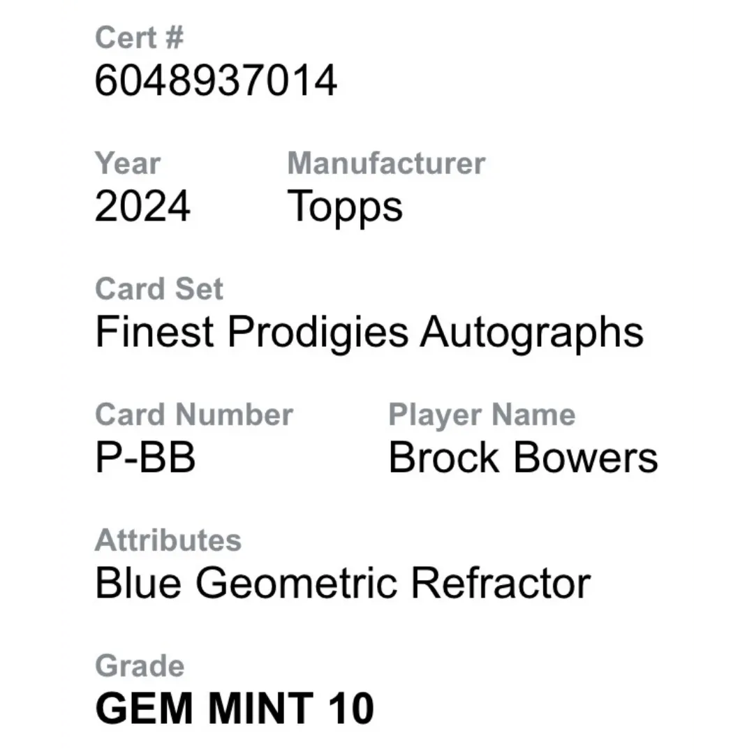 Brock Bowers CGC 10 2024 Topps Finest Prodigies Autograph Blue Geometric Refractor #d/ 99 Card #PBB