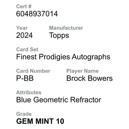Brock Bowers CGC 10 2024 Topps Finest Prodigies Autograph Blue Geometric Refractor #d/ 99 Card #PBB