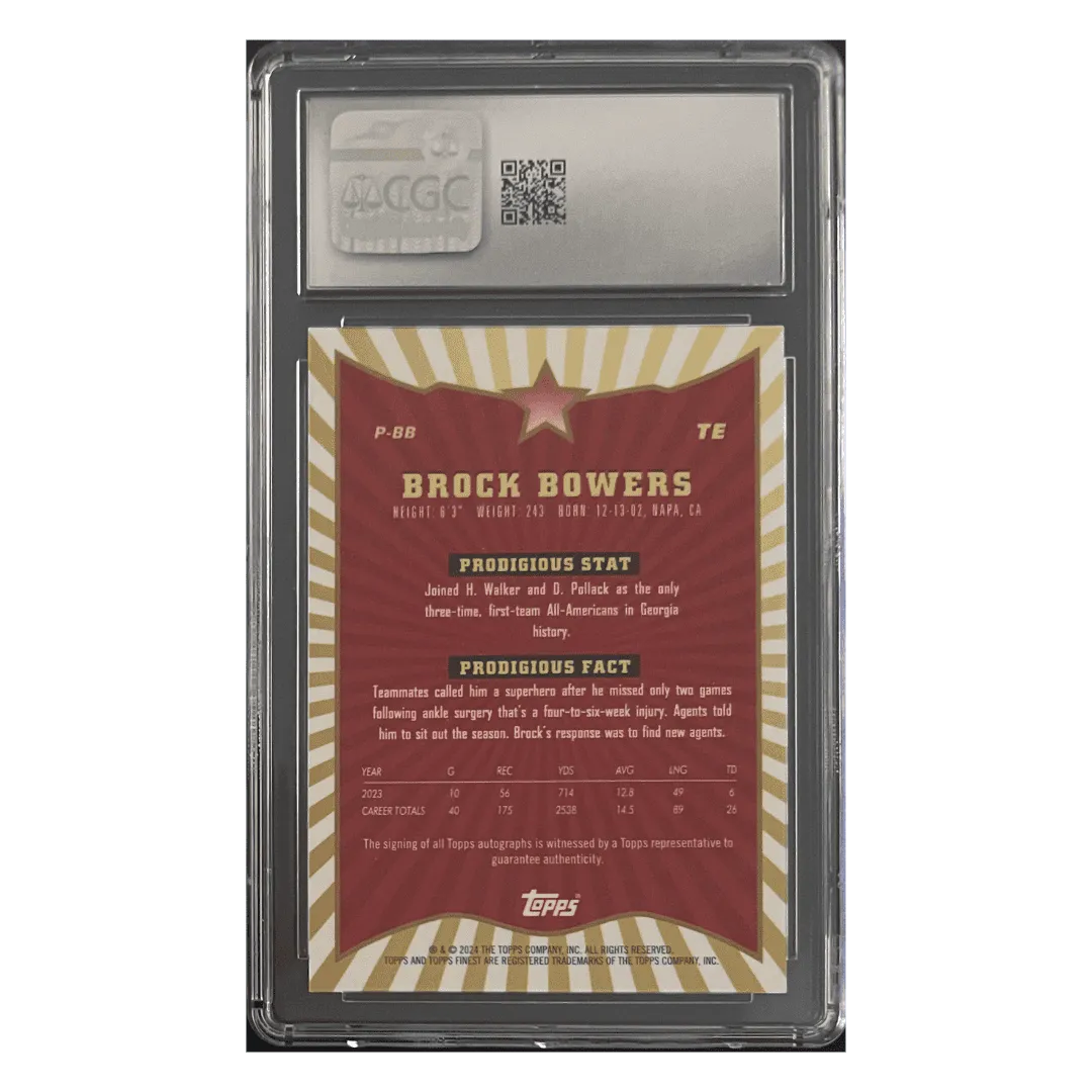 Brock Bowers CGC 10 2024 Topps Finest Prodigies Autograph Blue Geometric Refractor #d/ 99 Card #PBB