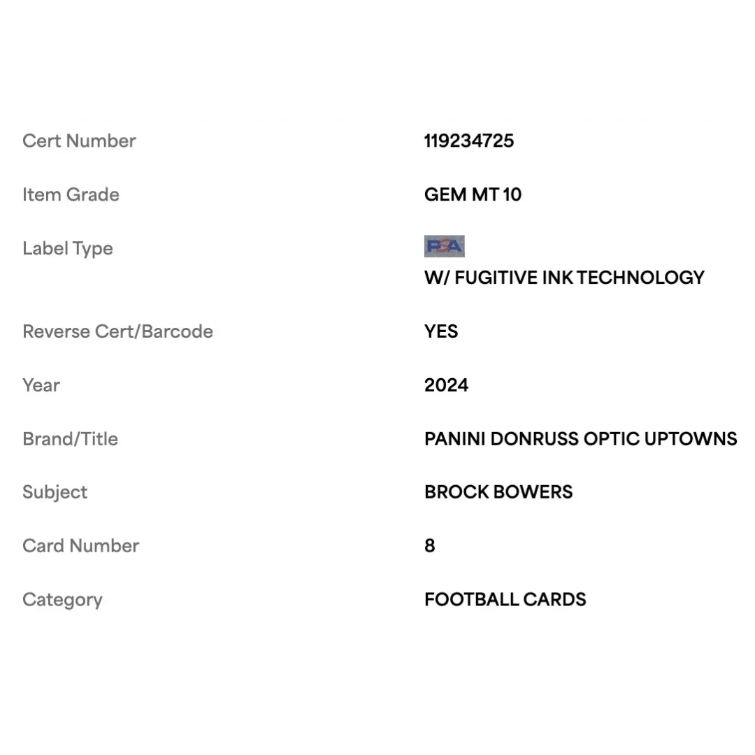 Brock Bowers PSA 10 2024 Panini Donruss Optic Uptowns Rookie RC Card #8