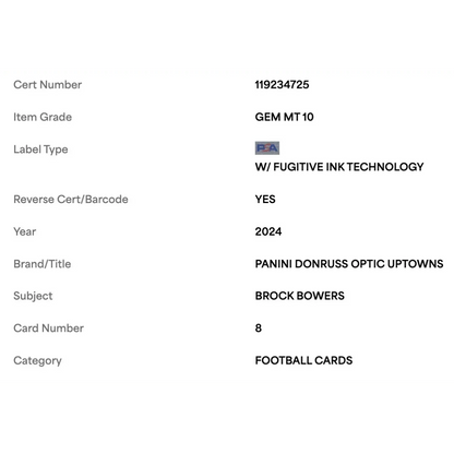 Brock Bowers PSA 10 2024 Panini Donruss Optic Uptowns Rookie RC Card #8