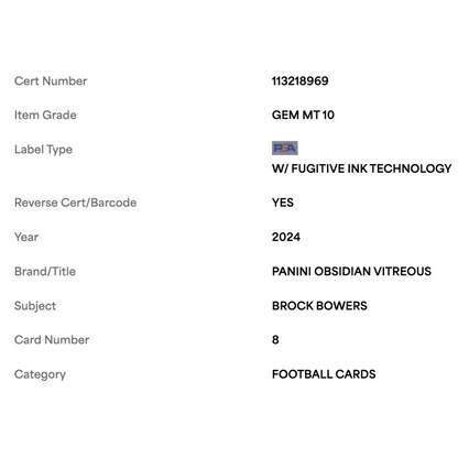 Brock Bowers PSA 10 2024 Panini Obsidian Vitreous Rookie RC Case Hit Card #8