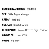 Brock Bowers SGC 9.5 2024 Topps Midnight Rookie Horizon Signatures Equinox #1/ 20 Card #RHS-BB