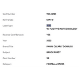 Brock Purdy PSA 9 2022 Panini Clearly Donruss Rated Rookie Card #99