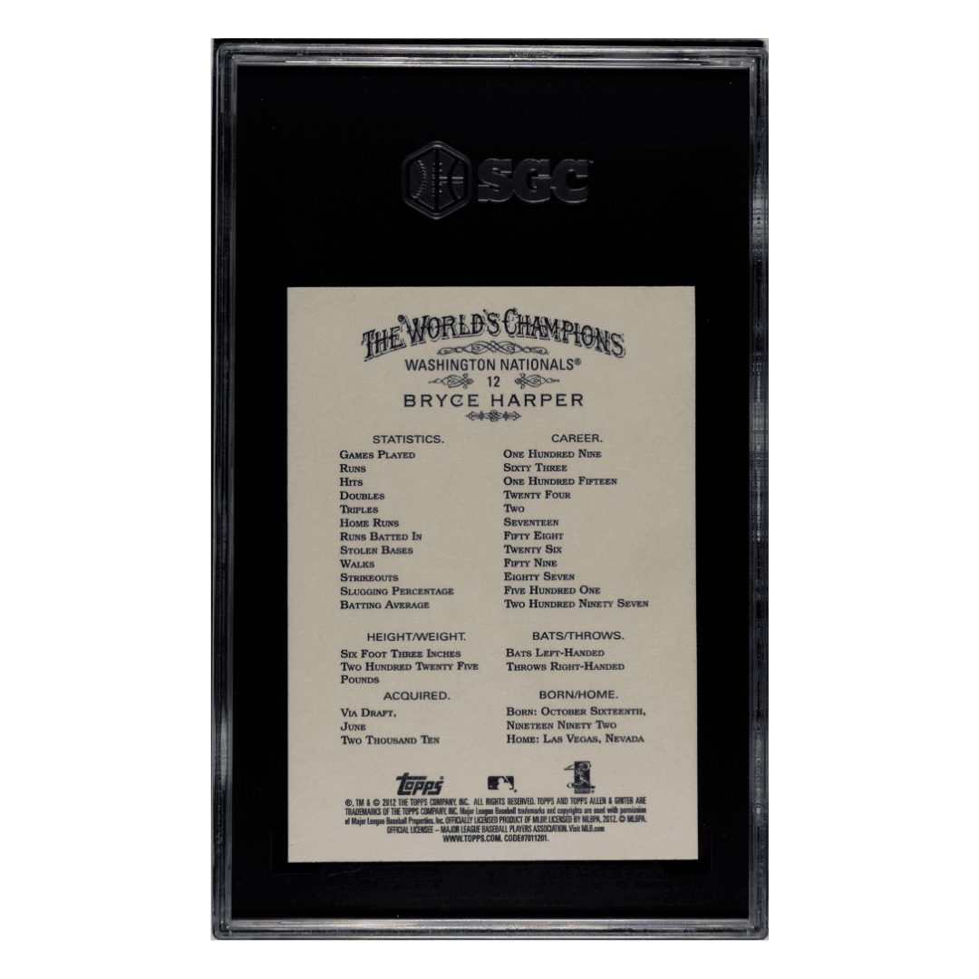 Bryce Harper SGC 10 2012 Topps Allen & Ginter Rookie RC Card #12