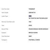 Bryce Young PSA 10 2023 Panini Mosaic Micro Mosaic Rookie RC Card #MM1