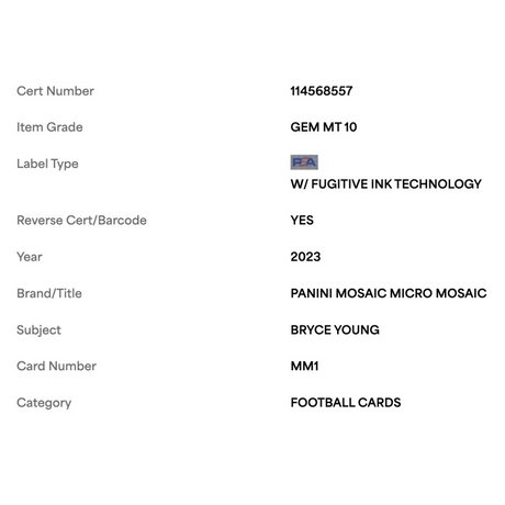 Bryce Young PSA 10 2023 Panini Mosaic Micro Mosaic Rookie RC Card #MM1