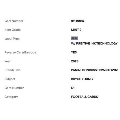 Bryce Young PSA 9 2023 Panini Donruss Downtown! Rookie RC Card #D1