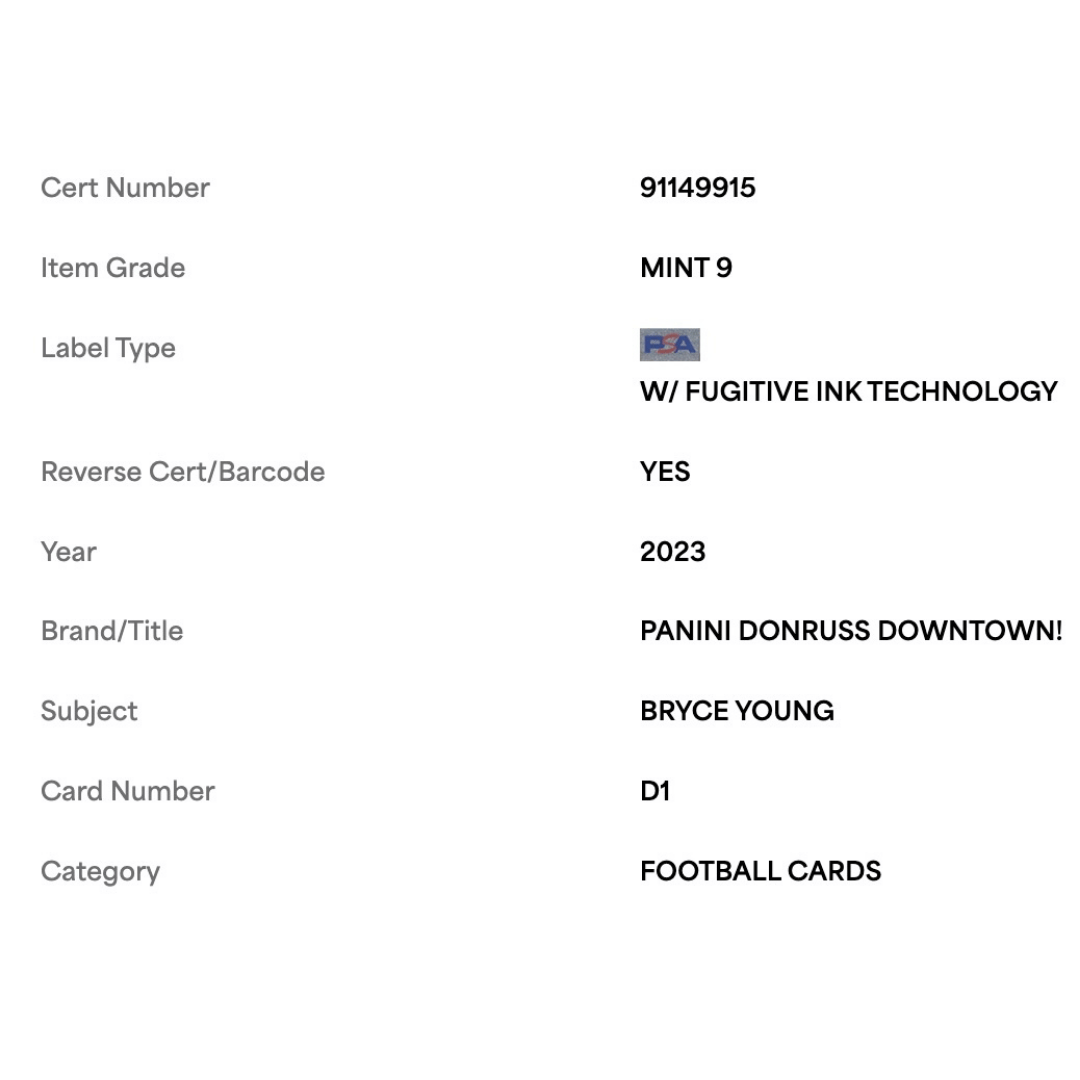 Bryce Young PSA 9 2023 Panini Donruss Downtown! Rookie RC Card #D1