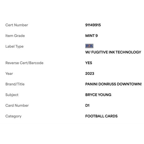 Bryce Young PSA 9 2023 Panini Donruss Downtown! Rookie RC Card #D1