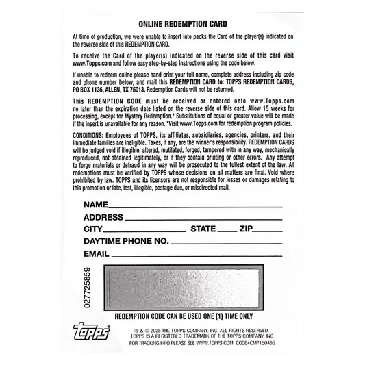 C.J. Kayfus 2026 Topps Baseball Series 1 1952 Autograph Variation Rookie Guardians Redemption