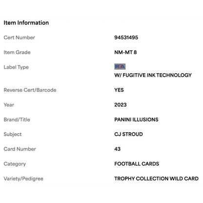 C.J. Stroud PSA 8 2023 Panini Illusions Trophy Collection Wild Card #43