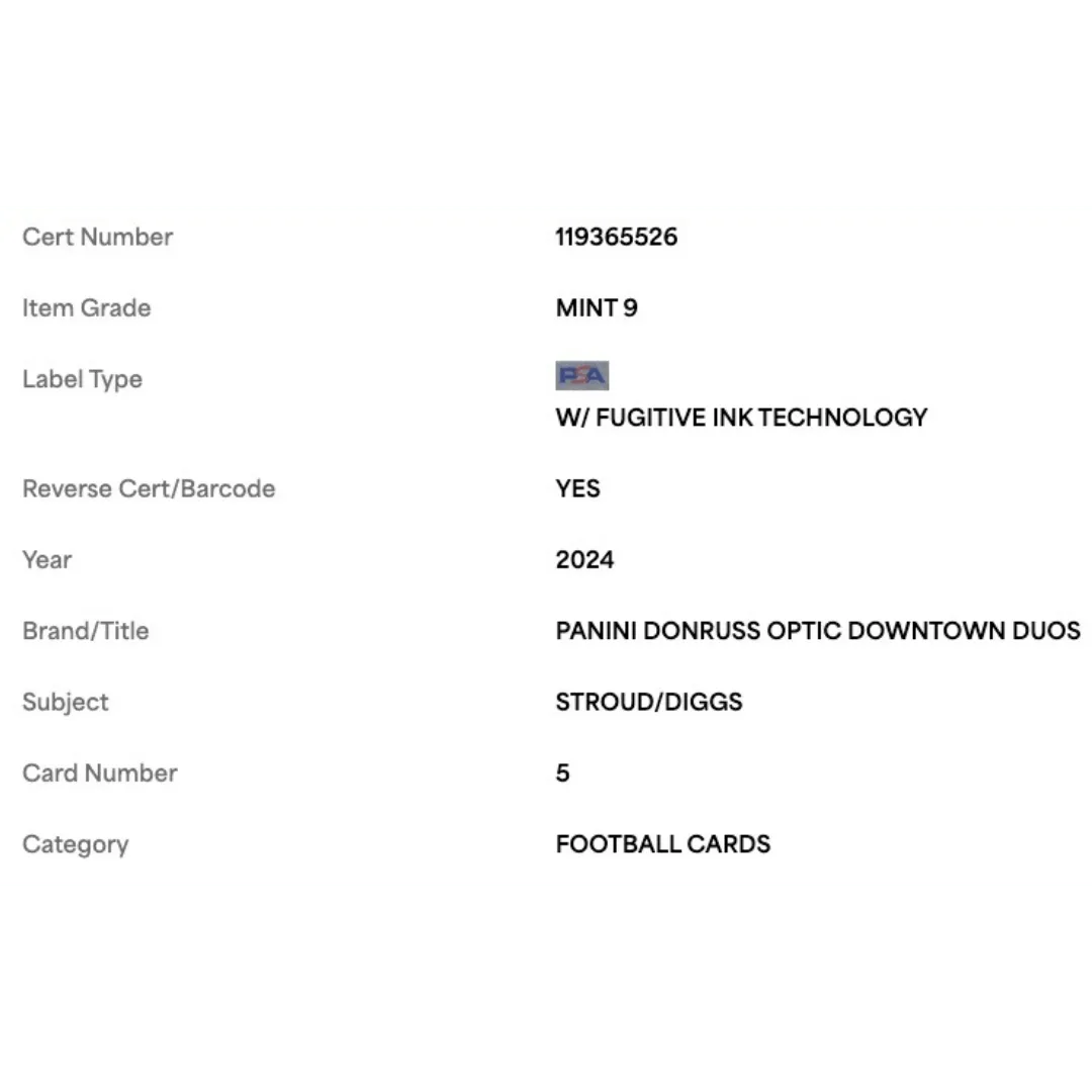 C.J. Stroud & Stefon Diggs PSA 9 2024 Panini Donruss Optic Downtown Duos Card #5